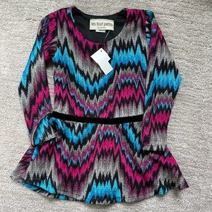 Les tout petits sweater patterned dress with velvet waist, size 3T NWT